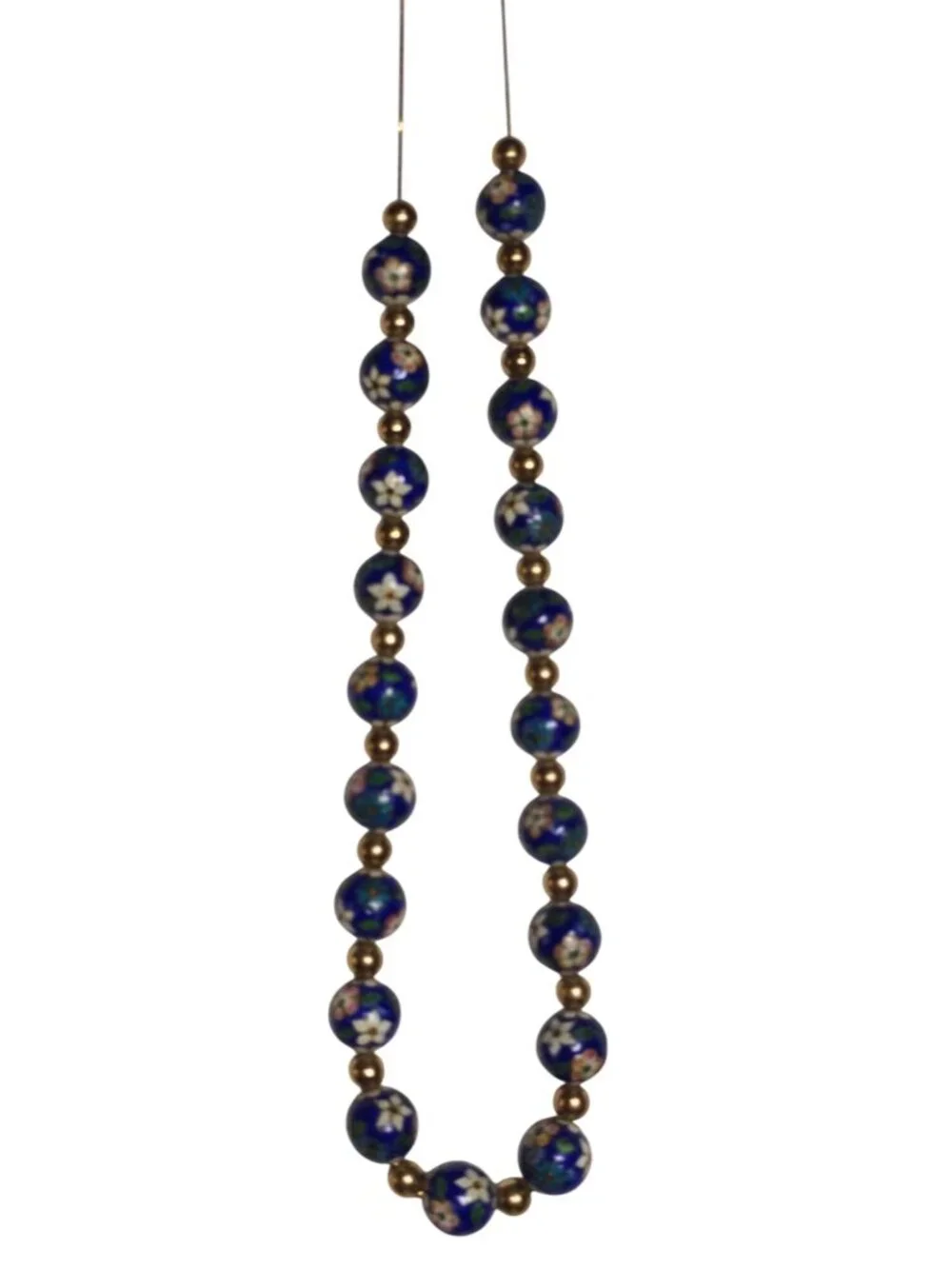 Vintage 1980s Chinese Cobalt Blue Cloisonné Floral Bead Necklace 30" - Picture 4 of 5